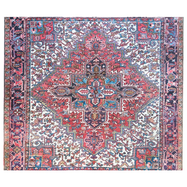 Textile Early 20th Century Persian Heriz Rug For Sale - Image 7 of 15
