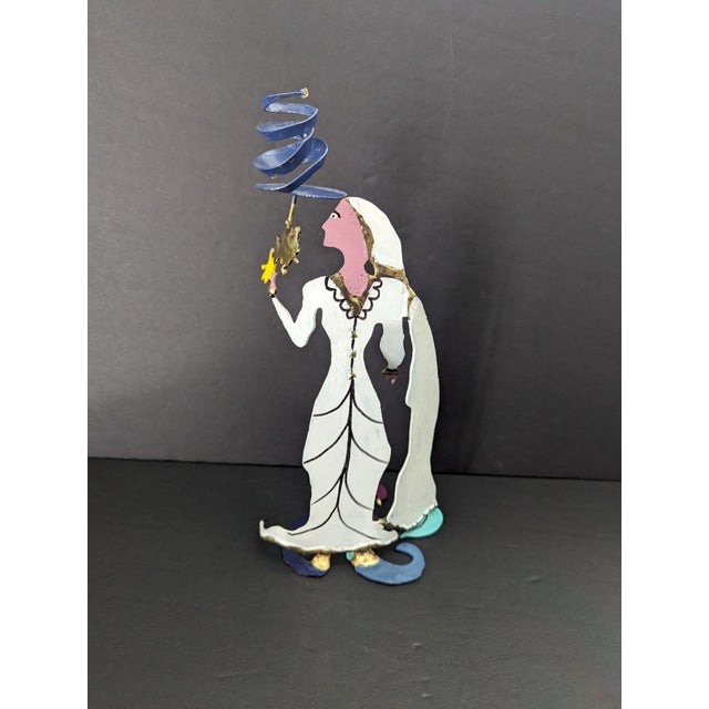 Metal Piper Strong Whimsical Hand Painted Metal Sculptural Man Woman Candle Holders For Sale - Image 7 of 10