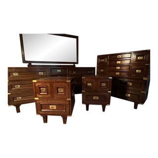 Vintage Latif Bros 100% Solid Rosewood Bedroom Furniture With Brass Hardware - Set of 5 For Sale
