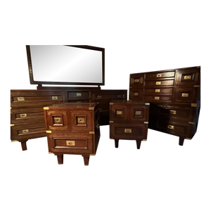 Vintage Latif Bros 100% Solid Rosewood Bedroom Furniture With Brass Hardware - Set of 5