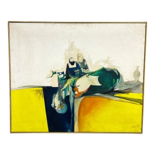 C. 1970s Modernist Abstract Figurative Painting Signed With Initials For Sale