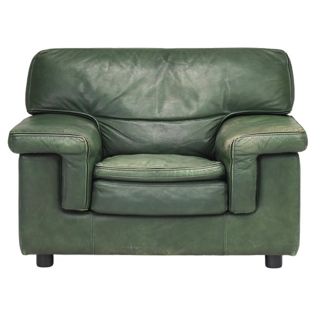 Roche Bobois Lounge Armchair in Original Green Patinated Leather 1970 For Sale