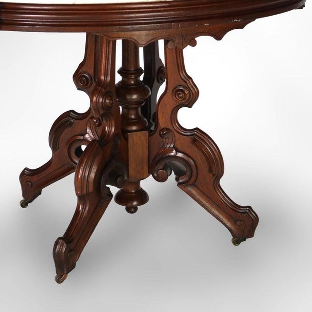 Late 19th Century Antique Brooks Victorian Renaissance Revival Carved Walnut Table C1880 For Sale - Image 5 of 12