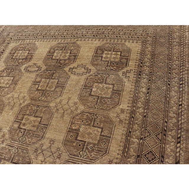Traditional Hand-Knotted Turkomen Ersari Rug in Wool With Gul Design in Brown, Tan & Taupe For Sale - Image 3 of 9