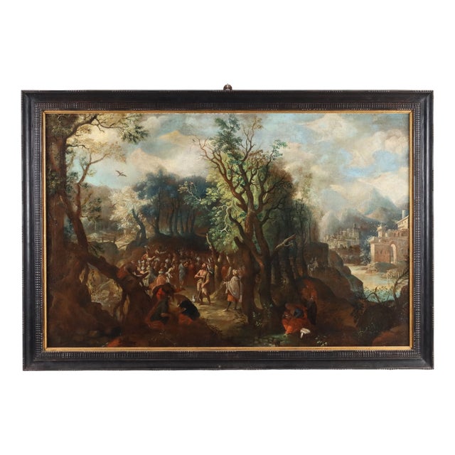 Flemish School Artist, The Preaching of St. John, 1600s-1700s, Oil on Canvas, Framed For Sale