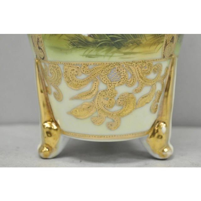 Antique Nippon Hand Painted Porcelain Twin Handled Vase W/ Swan & Lake Scene For Sale In Philadelphia - Image 6 of 16