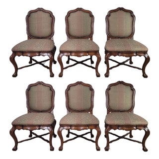 1990s Therien Studio Workshops Large Carved Italian Walnut Dining Side Chairs - Set of 6 For Sale
