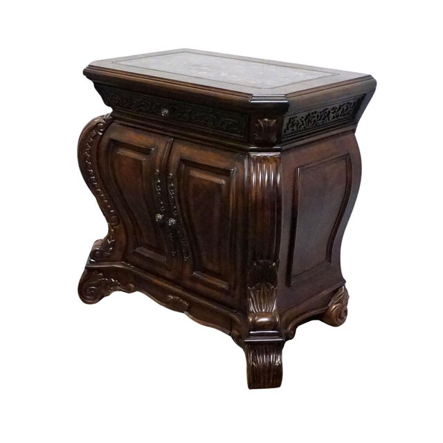 Baroque Aico Michael Amini Romanza Collection Old World Baroque 38" Bombe Nightstand - Deep Claret Finish 74040-56 For Sale - Image 3 of 15