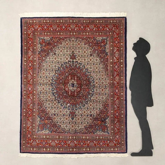 Mud rug in wool and cotton, large knot, hand-made. This piece is attributed to the mentioned designer/maker. It has no...