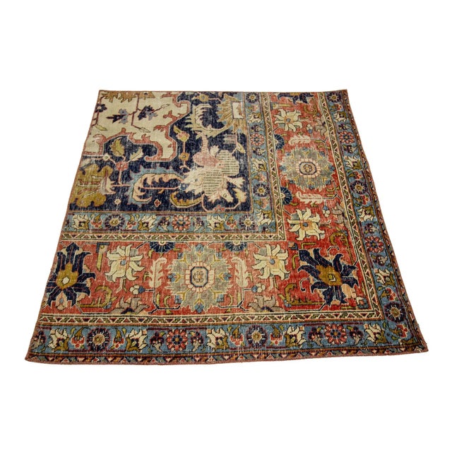 Persian 1960s Vintage Worn Persian Rug- 3′4″ × 3′4″ For Sale - Image 3 of 7