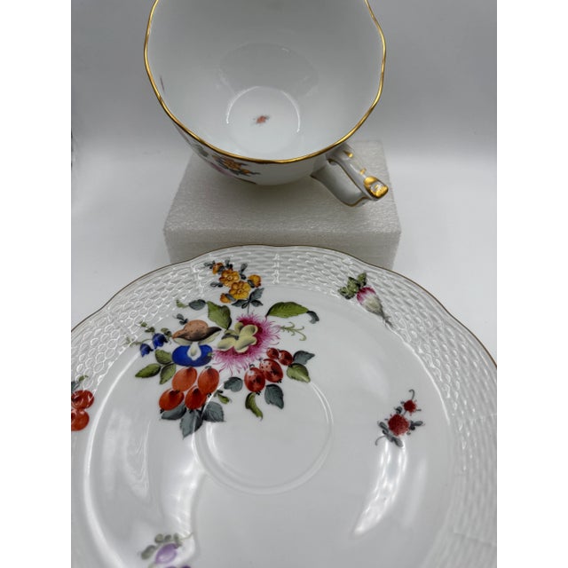 1970s Herend Soup Cup & Saucer Set Fruits & Flowers (Bfr) # 700 by Herend For Sale - Image 5 of 10