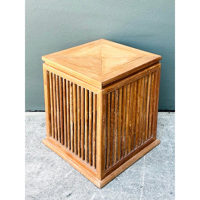 Chocolate Vintage Slat Wood Side Table For Sale - Image 8 of 12