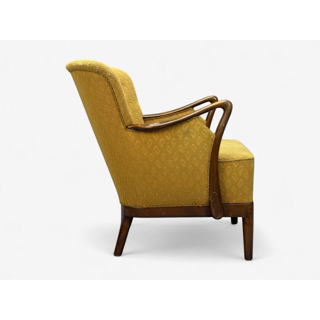 Wood Slagelse Mobelvaerk, Fabric, Wood, Sculptural Arm Chair, Denmark, 1960s For Sale - Image 7 of 10