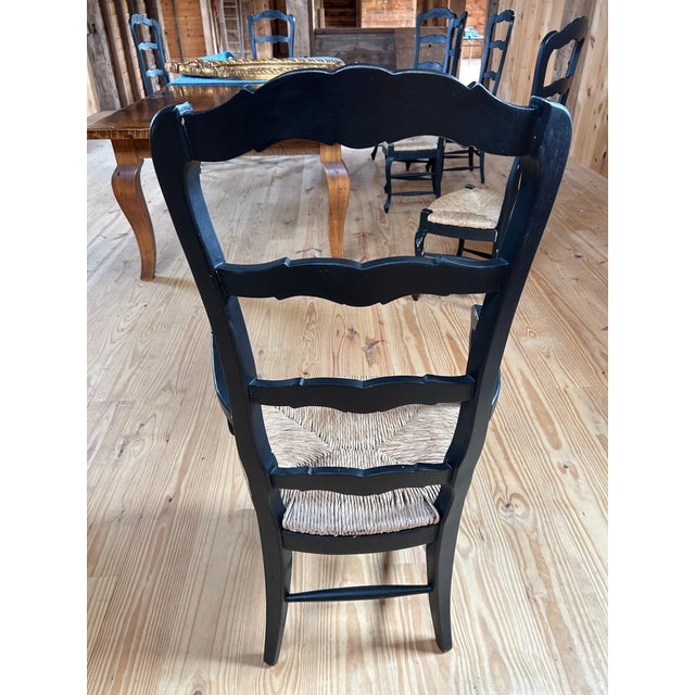 Country Style Ebonized Wood Ladderback Dining Chairs With Rush Seats -Set of 10 For Sale In Philadelphia - Image 6 of 17