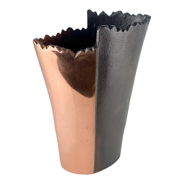 Mid-Century Modern Style Brutalist Aluminum Dipped Copper Jagged Mouth Vase For Sale