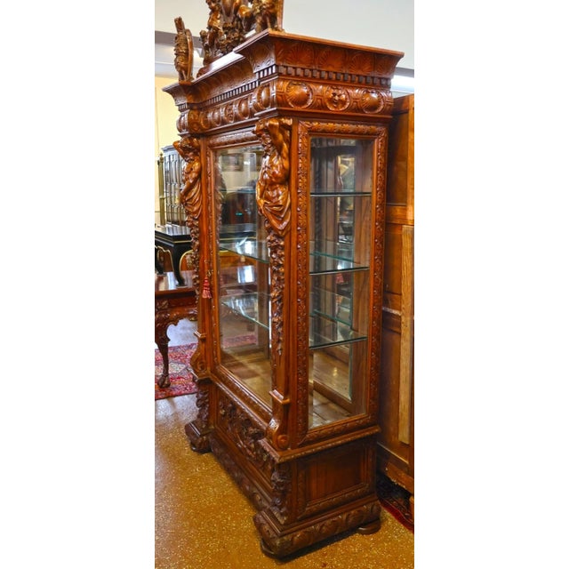19th Century Renaissance Revival Atlas Walnut Figural Curio China Cabinet For Sale - Image 15 of 18