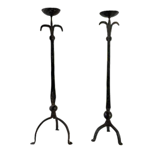 Brutalist Hand Forged Iron Candle Holders