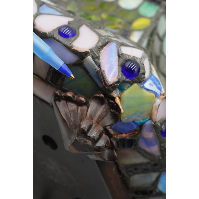 Glass 1980s Tiffany Style Stained Leaded Glass Lamp For Sale - Image 7 of 13