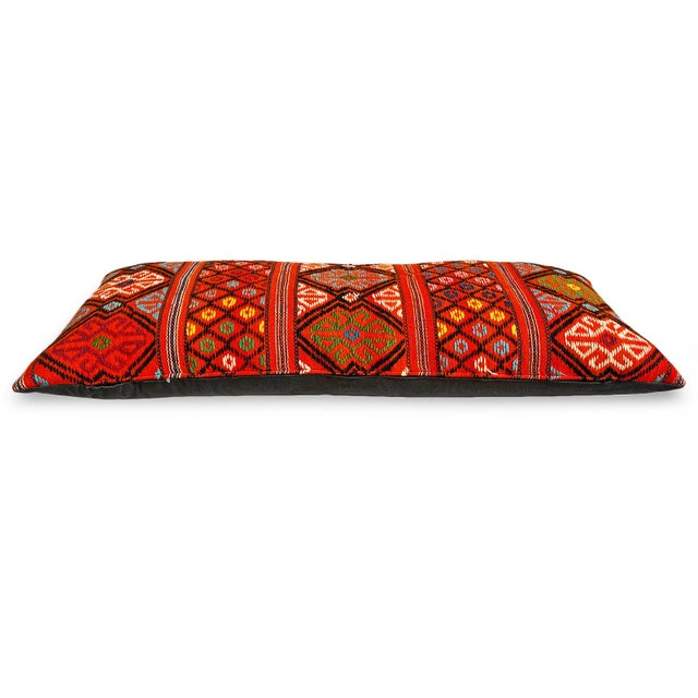 Beautiful embroidered vintage orange wool textile lumbar pillow. Larger size perfect for bed or sofa. Intricate hand...