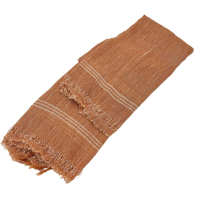 100% Cotton Towel Napkin Fabric Orange Brown Coral White Stripes Handmade Handspun Large Natural Organic Set of Two (2) For Sale - Image 13 of 13