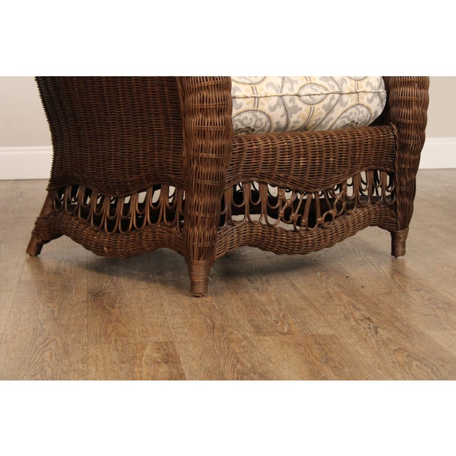 Ethan Allen Victorian Style Wicker Wing Chair and Ottoman For Sale - Image 11 of 12