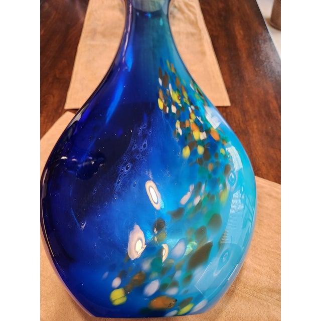 Blue Mid 20th Century Massive 27" Murano Art Glass Vase- 13lb Cobalt & Aqua Confetti Statement Piece For Sale - Image 8 of 8