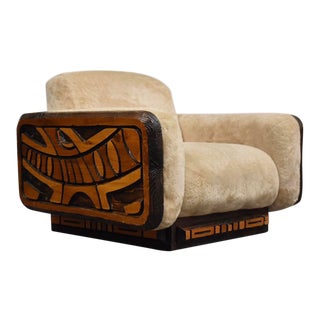 1970s Router Cut Abstract Beige Lounge Chair For Sale