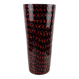 Vintage Murano Vittorio Ferro Red Black Orange Mosaic Murrines Italian Art Glass Tall Flower Vase For Sale