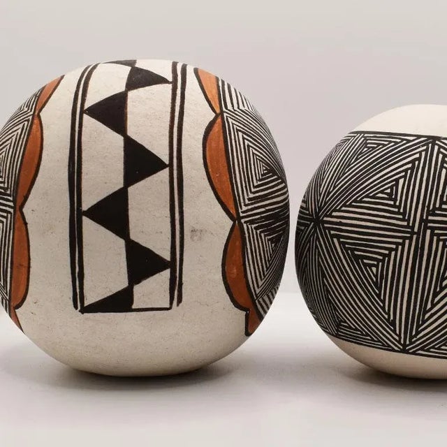 Ceramic Two Polychrome Southwestern Indian Acoma Vessels in Brown, Black Orange - a Pair For Sale - Image 7 of 10