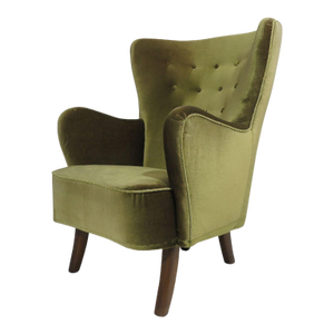 1950s Danish High-Back Lounge Chair in Original Green Mohair