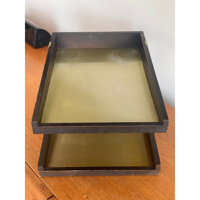 Mid-Century Modern Vintage MCM Duk-It 2 Two Tier Wood Desk Organizer Letter Tray For Sale - Image 3 of 18