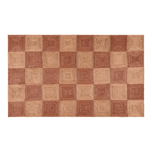 Part & Parcel Goods Jute Block Runner, 2’6”x10’, Topaz and Bisque For Sale