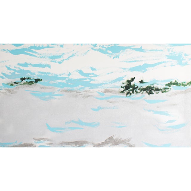 An abstract acrylic on canvas painting by the American artist Martha Kaplan. Titled "Lake in Summer No. Two," this...