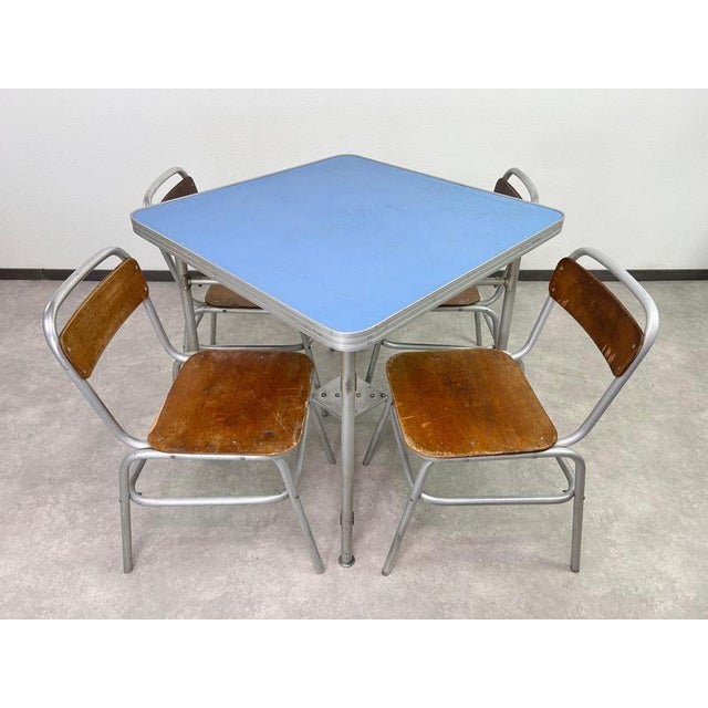 Vintage Aluminium Dining Table and Chairs, 1960s, Set of 5 For Sale - Image 3 of 18