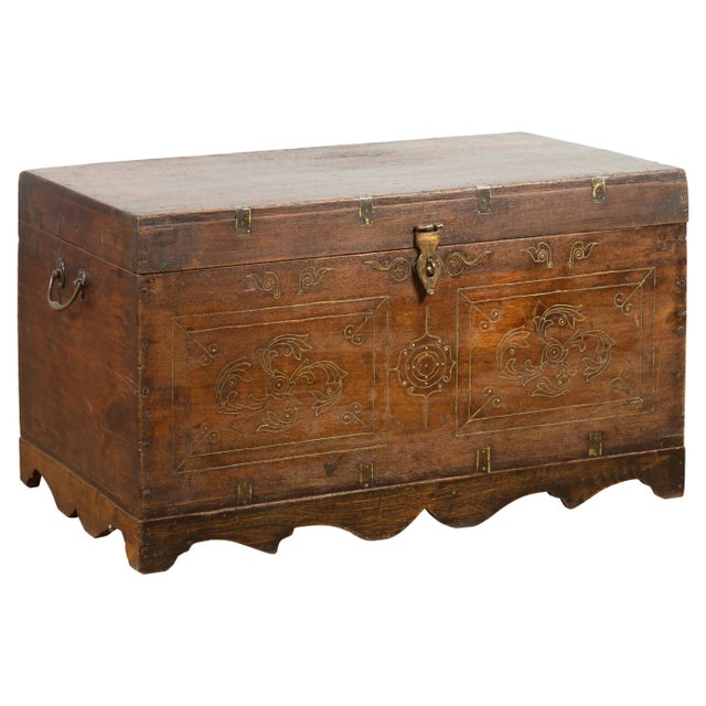 Indian Vintage Wedding Chest with Brass Foliage Décor and Multiple Compartments For Sale - Image 13 of 13