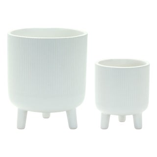 Ribbed Stone Footed Planter (Set of 2) For Sale