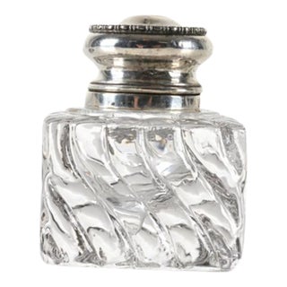 Antique Simons Brothers Crystal and Sterling Silver Inkwel For Sale