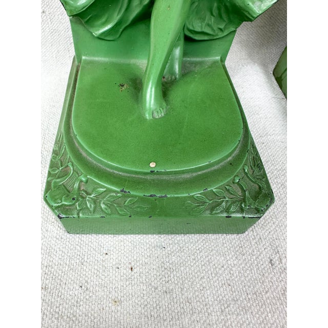 Green Antique 1920’s Cast Iron Bookends Depicting “Loie Fuller”-a Pair For Sale - Image 8 of 10