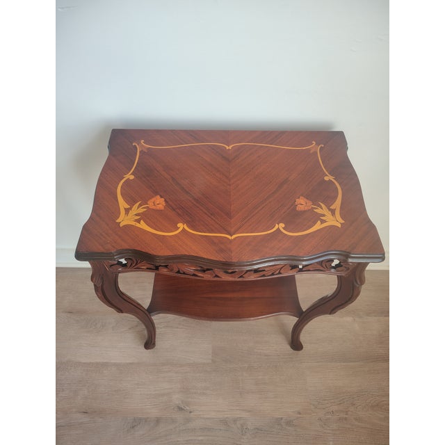 Antique French Louis XV Style Inlaid Marquetry and Carved Walnut Accent Table For Sale - Image 10 of 11