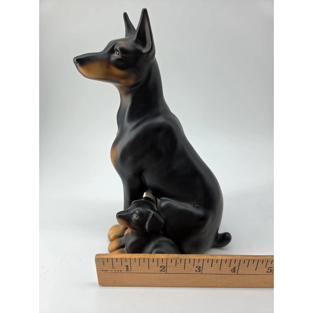 Mid-Century Modern Vintage MCM Doberman Pinscher & Puppy Ceramic Figurine For Sale - Image 3 of 5