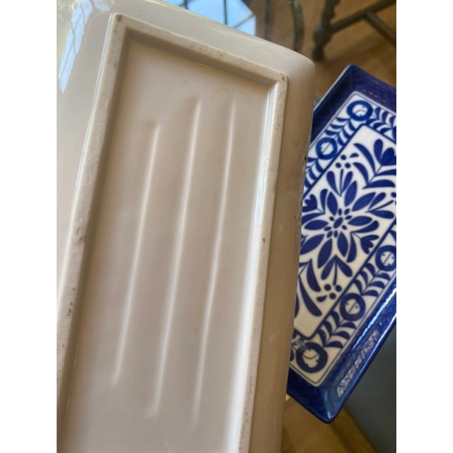 Art Deco 1970s Collection of Blue and White Rectangular Ceramic Dishes- Set of 4 For Sale - Image 3 of 6