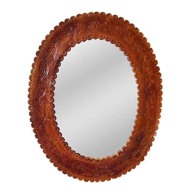 Vintage Embossed Leather Mirror, 1960s For Sale - Image 16 of 16