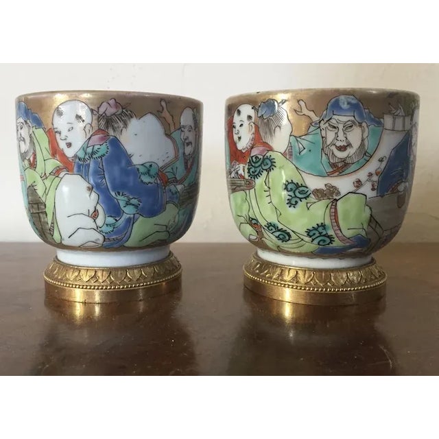 Antique 18th Century Japanese Edo Period Porcelain Mounted Beaker Cups - A Pair For Sale - Image 12 of 13