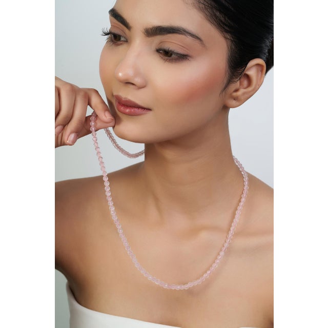Art Deco Style Faceted 112 Ct Pink Rose Quartz Beaded Opera Length Necklace, 26" For Sale - Image 4 of 14
