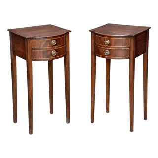 French Bowfront Nightstands or Bedside Tables of Patinated Walnut - Sold as Pair For Sale
