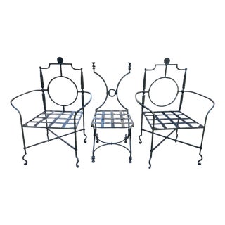 Three Wrought Iron Chairs After the 1943 Models by Gilbert Poillerat (1902- 1988), Second Half 20th Century For Sale