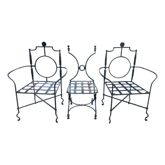 Three Wrought Iron Chairs After the 1943 Models by Gilbert Poillerat (1902- 1988), Second Half 20th Century For Sale