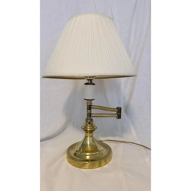 Mid-Century Modern Vintage Brass Swing Arm Table Lamp Adjustable Library Desk Light With Shade MCM For Sale - Image 3 of 7