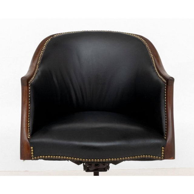 Modern Modern Leather Upholstered Mahogany Swivel Chair For Sale - Image 3 of 8
