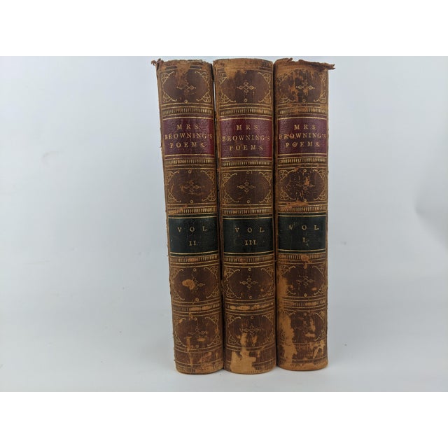Antique 1874 Elizabeth Barrett Browning Poems – Complete 3-Volume Leather-Bound Set For Sale - Image 4 of 18